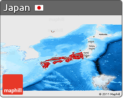 Flag Panoramic Map of Japan, single color outside, bathymetry sea