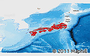 Flag Panoramic Map of Japan, single color outside, bathymetry sea, shaded relief sea, flag rotated