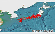 Flag Panoramic Map of Japan, single color outside, satellite sea, flag rotated