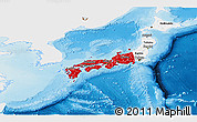 Flag Panoramic Map of Japan, single color outside, shaded relief sea