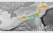 Political Panoramic Map of Japan, desaturated