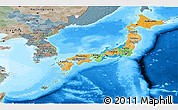Political Panoramic Map of Japan, semi-desaturated, land only
