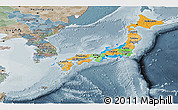 Political Panoramic Map of Japan, semi-desaturated