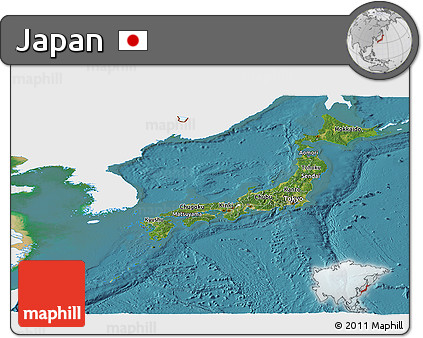 Satellite Panoramic Map of Japan, single color outside