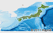 Satellite Panoramic Map of Japan, single color outside, shaded relief sea