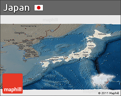 Shaded Relief Panoramic Map of Japan, darken