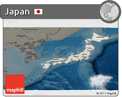 Shaded Relief Panoramic Map of Japan, darken