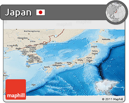 Shaded Relief Panoramic Map of Japan