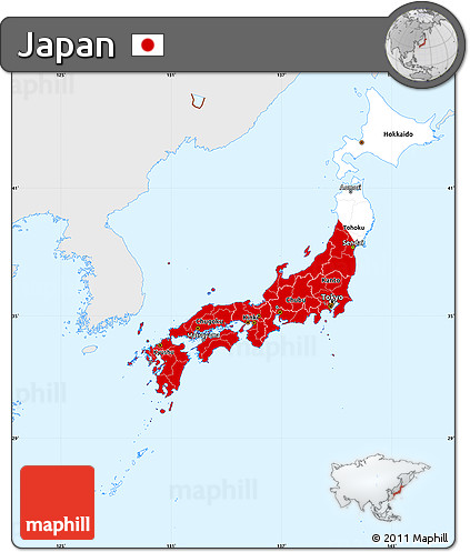 Flag Simple Map of Japan, single color outside, flag centered