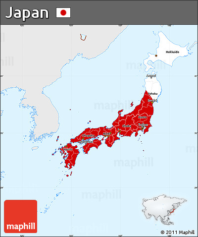 Flag Simple Map of Japan, single color outside, flag centered