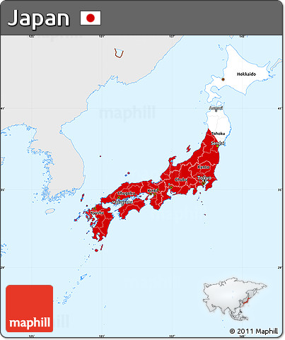 Flag Simple Map of Japan, single color outside, flag centered