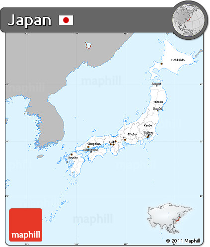 Gray Simple Map of Japan, single color outside