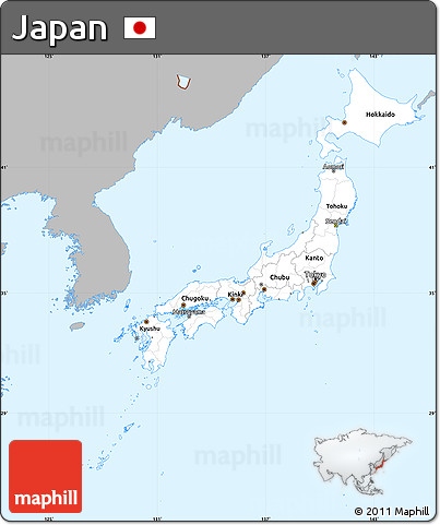 Gray Simple Map of Japan, single color outside