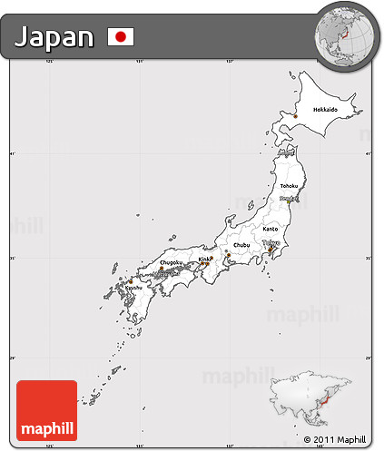 Silver Style Simple Map of Japan, cropped outside