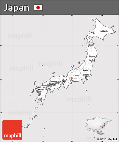 Silver Style Simple Map of Japan, cropped outside