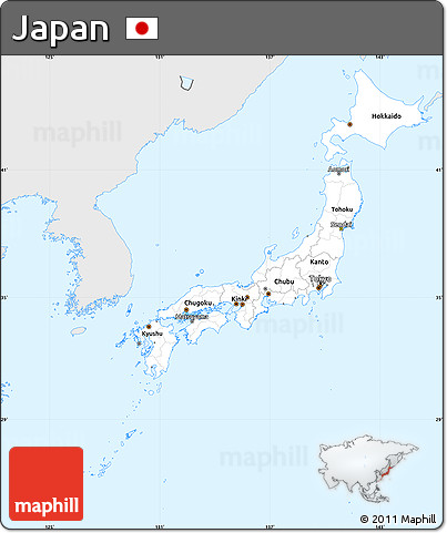 Silver Style Simple Map of Japan, single color outside
