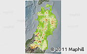 Physical 3D Map of Tohoku, darken, semi-desaturated