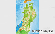 Physical 3D Map of Tohoku, political shades outside