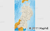 Shaded Relief 3D Map of Tohoku, political outside