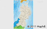 Shaded Relief 3D Map of Tohoku, political shades outside