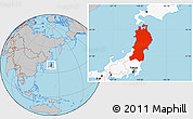 Gray Location Map of Tohoku, highlighted country