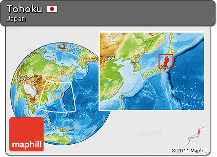 Physical Location Map of Tohoku, within the entire country