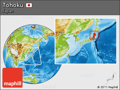 Physical Location Map of Tohoku, within the entire country