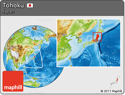Physical Location Map of Tohoku, within the entire country