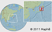 Savanna Style Location Map of Tohoku, within the entire country, hill shading
