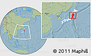 Savanna Style Location Map of Tohoku, highlighted country, within the entire country, hill shading