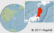 Savanna Style Location Map of Tohoku, highlighted country, hill shading