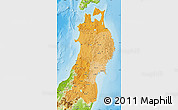 Political Shades Map of Tohoku, physical outside