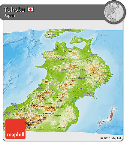 Physical Panoramic Map of Tohoku