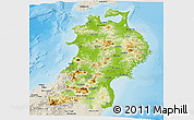 Physical Panoramic Map of Tohoku, shaded relief outside