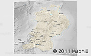 Shaded Relief Panoramic Map of Tohoku, desaturated