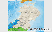 Shaded Relief Panoramic Map of Tohoku, political shades outside