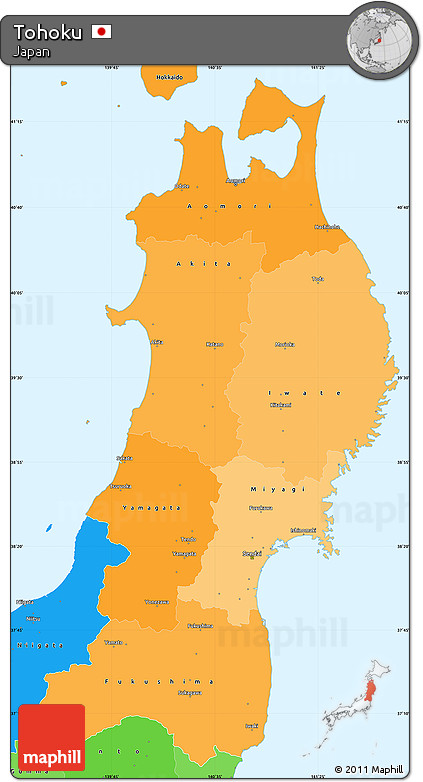 Political Shades Simple Map of Tohoku