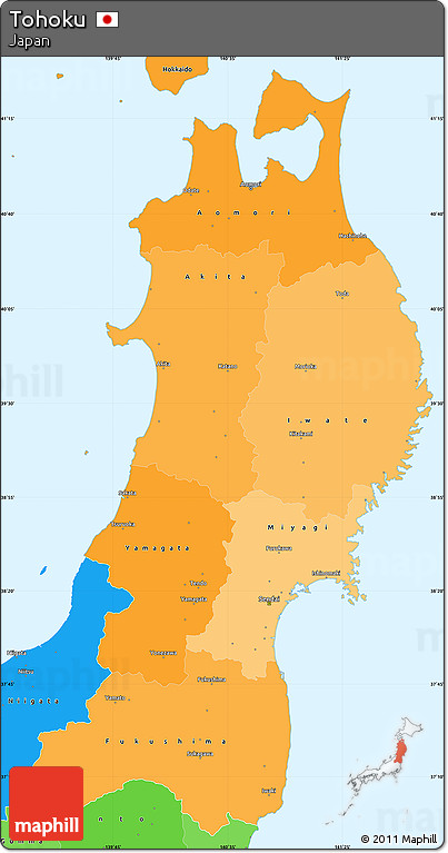 Political Shades Simple Map of Tohoku