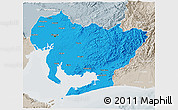 Political 3D Map of Aichi, lighten, semi-desaturated