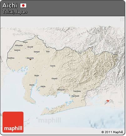 Shaded Relief 3D Map of Aichi, lighten