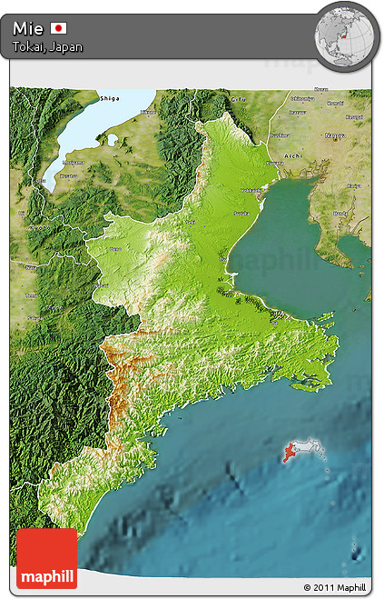 Physical 3D Map of Mie, satellite outside