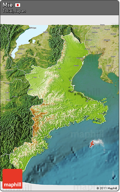 Physical 3D Map of Mie, satellite outside