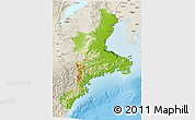 Physical 3D Map of Mie, shaded relief outside