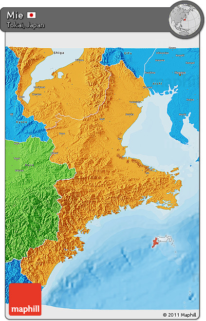 Political 3D Map of Mie
