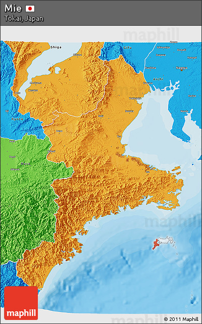 Political 3D Map of Mie