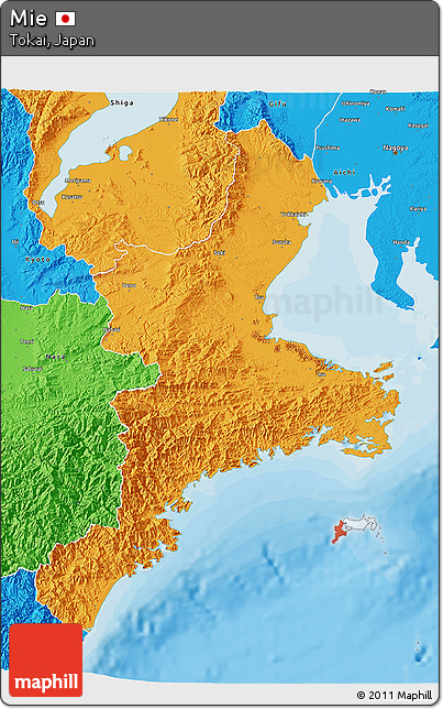 Political 3D Map of Mie