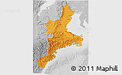 Political 3D Map of Mie, lighten, desaturated
