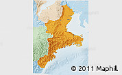 Political 3D Map of Mie, lighten