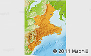 Political 3D Map of Mie, physical outside