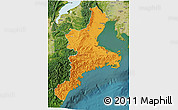 Political 3D Map of Mie, satellite outside